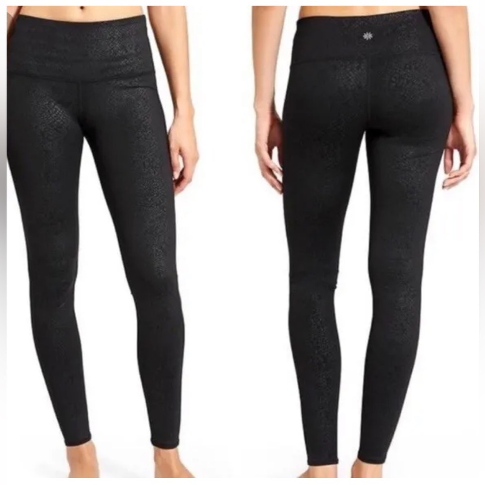 Athleta Black Metallic Animal Print Leggings Size Medium.